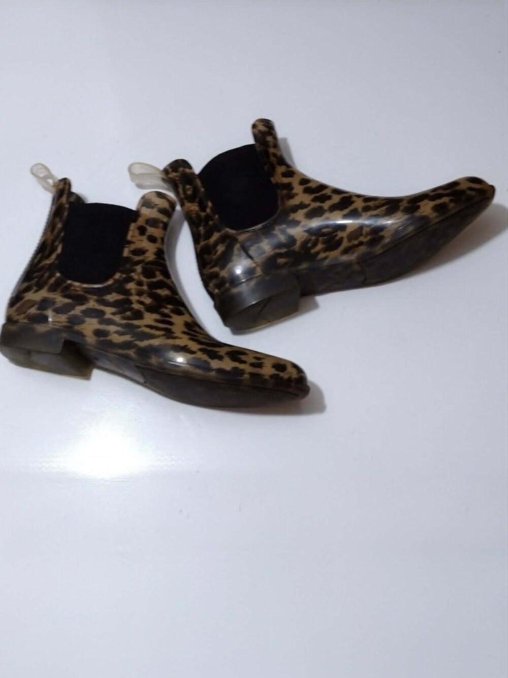 Size 10 J Crew Chelsea Hi-top Leopard Rain Boots with Translucent Sole